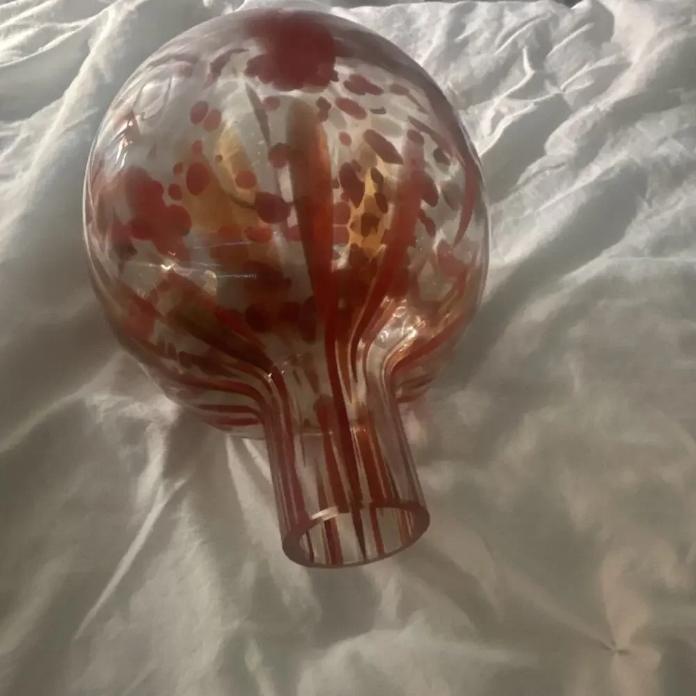 Art Glass Vase Red Clear Abstract Pattern Decorative Glossy Finish